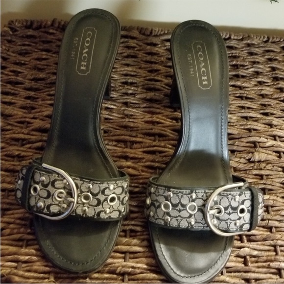 Coach Black and Cream Buckle Mules - Picture 1 of 5